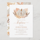 Baptism Boho Pampas white Pumpkin Invitation  Kaart (Voorkant / Achterkant)