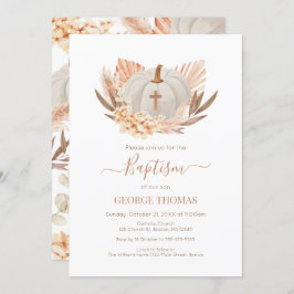 Baptism Boho Pampas white Pumpkin Invitation  Kaart