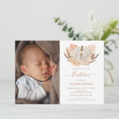 Baptism Boho white Pumpkin Photo Invitation  Kaart (Staand voorkant)