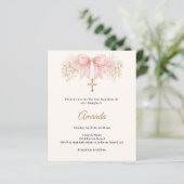 Baptism Bow Blush Pink Florals Cross Invitation (Staand voorkant)