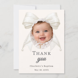 Baptism bow ivory pearls white photo girl bedankkaart