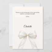 Baptism bow ivory pearls white photo girl bedankkaart (Achterkant)