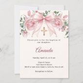 Baptism Bow Pink Ivory Florals Girl Cross Kaart (Voorkant)