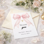 Baptism bow pink pearls gold cross bedankkaart<br><div class="desc">A modern and elegant Baptism,  Christening thank you card.  A white background,  decorated with a large pink colored bow with pearls and a golden cross.  On the front the text: Thank You,  name,  and a date. 
Back: Template for Your thank you note and name.</div>