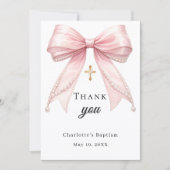 Baptism bow pink pearls gold cross bedankkaart (Voorkant)