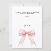 Baptism bow pink pearls gold cross bedankkaart (Achterkant)