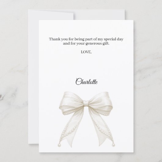 Baptism bow white ivory pearls bedankkaart (Achterkant)