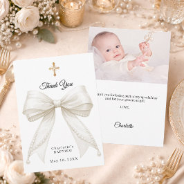Baptism bow white ivory pearls photo bedankkaart