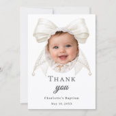 Baptism bow white ivory pearls photo girl bedankkaart (Voorkant)