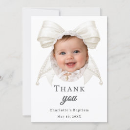 Baptism bow white ivory pearls photo girl bedankkaart