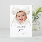 Baptism bow white ivory pearls photo girl bedankkaart (Staand voorkant)