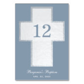 Baptism Boy Dusty Blue White Cross Faux Silver Kaart (Voorkant)