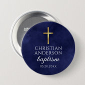 Baptism Boy Elegant Royal Blue Ronde Button 7,6 Cm (Voorkant /achterkant)