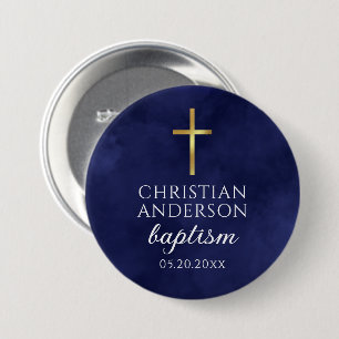 Baptism Boy Elegant Royal Blue Ronde Button 7,6 Cm