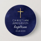 Baptism Boy Elegant Royal Blue Ronde Button 7,6 Cm (Voorkant)