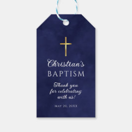 Baptism Boy Elegant Royal Blue Waterverf Cadeaulabel