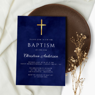 Baptism Boy Elegant Royal Blue Waterverf Kaart