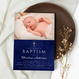 Baptism Boy Elegant Royal Blue Waterverf Kaart