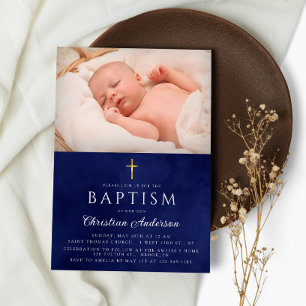 Baptism Boy Elegant Royal Blue Waterverf Kaart