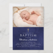 Baptism Boy Elegant Royal Blue Waterverf Kaart (Voorkant)