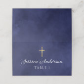 Baptism Boy Elegant Royal Blue Waterverf Plaatskaartje (Buitenkant ongevouwen)