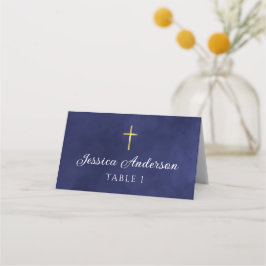 Baptism Boy Elegant Royal Blue Waterverf Plaatskaartje