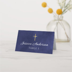 Baptism Boy Elegant Royal Blue Waterverf Plaatskaartje