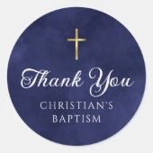 Baptism Boy Elegant Royal Blue Waterverf Ronde Sticker (Voorkant)