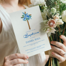 Baptism Boy Modern Roos Dusty Blue Kaart