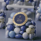 Baptism Boy Navy Blue Gold Rozen Elegant Ronde Sticker