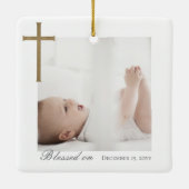 Baptism Calligraphy Photo Collage Baby Keepsake Keramisch Ornament (Achterkant)