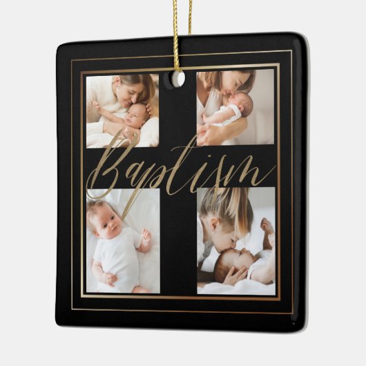Baptism Calligraphy Photo Collage Black & Gold Keramisch Ornament (Links)