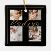 Baptism Calligraphy Photo Collage Black & Gold Keramisch Ornament (Voorkant)
