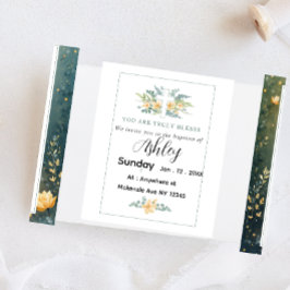 Baptism Card with Cross and  Flowers Uitnodiging Briefkaart