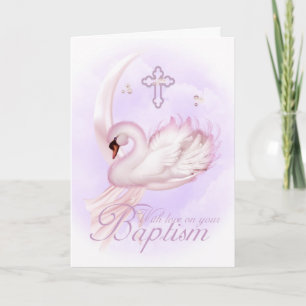 Baptism Card With Pink Swan Kaart