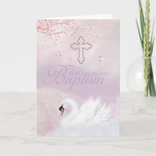 Baptism Card With Pink Swan Kaart (Voorkant)
