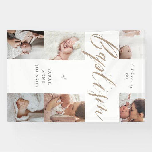 Baptism Celebration Photo Collage Party Keepsake Spandoek (Horizontaal)