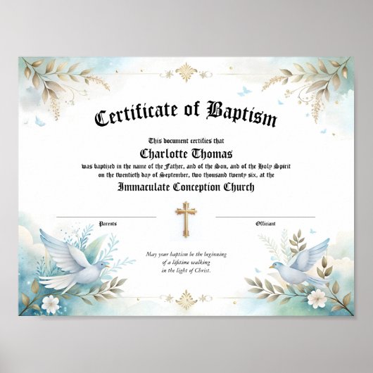 Baptism Certificate Religious Keepsake Poster (Voorkant)