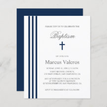 BAPTISM Chic Vertical Striped Navy Blue Cross