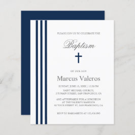BAPTISM Chic Vertical Striped Navy Blue Cross