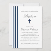 BAPTISM Chic Vertical Striped Navy Blue Cross Kaart (Voorkant)