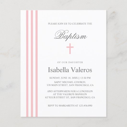 BAPTISM Chic Vertical Striped pastelroze kruis (Voorkant)