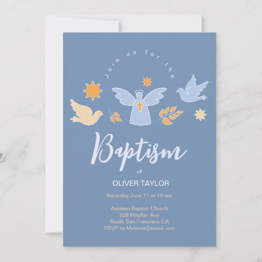 Baptism Christening Angel en Dove Invitation Kaart (Voorkant)