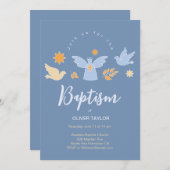 Baptism Christening Angel en Dove Invitation Kaart (Voorkant / Achterkant)