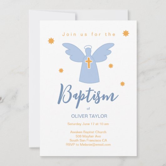 Baptism Christening Angel en Stars Invitation Kaart (Voorkant)