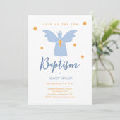 Baptism Christening Angel en Stars Invitation Kaart (Staand voorkant)