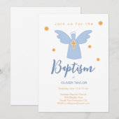 Baptism Christening Angel en Stars Invitation Kaart (Voorkant / Achterkant)