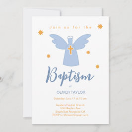 Baptism Christening Angel en Stars Invitation Kaart