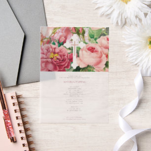 Baptism Christening Baptism Girl Pink Roses Vellum Uitnodigingen