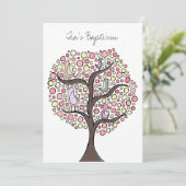 Baptism Christening Bird Tree Aangepaste uitnodigi Kaart (Staand voorkant)
